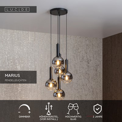 Lucide MARIUS - Pendelleuchten - Ø 55 cm - 5xE27 - Schwarz